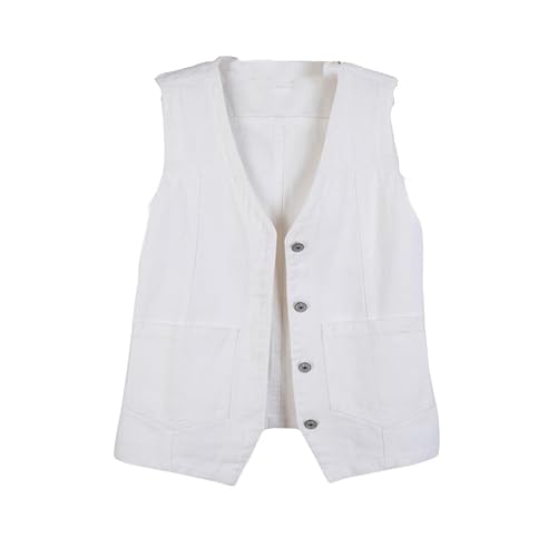Dames Denim Vest Gewassen Denim Gilet met Knopen Voor Dames, V Hals Button Down Gilet Jack Gilet Racerback Casual Voor Dames Veelzijdig Racerback Wit S