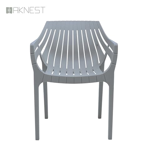 Image of OAKNEST Supreme Spectrum Plastic Arm Chair - Modern Slatted Stackable Chair for Living Room, Dining, Garden, Balcony, Restaurant & Cafe | Indoor Outdoor Designer Chair, Set of 2, Champagne