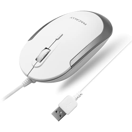 Macally Silent Wired Mouse - Slim & Compact USB Mouse for Apple Mac or Windows PC Laptop/Desktop - Designed with Optical Sensor & DPI Switch - Simple & Comfortable Wired Computer Mouse (White) #1