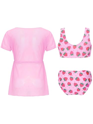 Kids Girls Swimming Cover Up Tankini Set Short Sleeve Swimsuit Bathing Suit Beachwear2