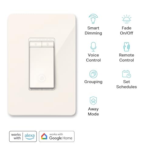 Kasa Smart Dimmer Switch HS220-LA, Light Almond, Single Pole, Needs Neutral Wire, 2.4GHz Wi-Fi Light Switch Compatible with Alexa and Google Home, UL Certified, No Hub Required