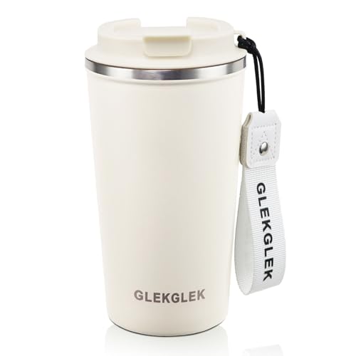 GLEKGLEK Travel Mugs for Hot Drinks and Cold Drinks, Insulated Coffee Cup 500ml, Reusable Thermal Mug for Coffee, Water, Tea (Cream)