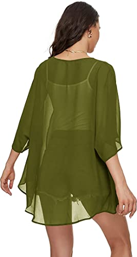 Image of Indian Trendy Women's Solid Puff Sleeve Kimono Cardigan Loose Cover Up Casual Blouse Top Chiffon