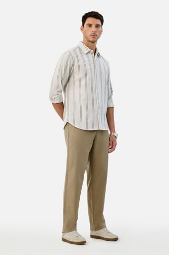 Image of SNITCH Men Casual Trousers| Baggy Fit Mid Rise Solid Plain Front Style | Breathable Cotton Blend & Lightweight Linen Fabric for Summer & Everyday Outings