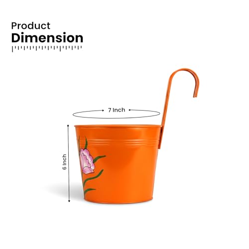 Image of Urban Plant Railing Hanging Metal Planter Pot | Gamla For Balcony | Bucket Planter For Home Decor | Pot For Indoor & Outdoor - Pack Of 5 (Floral),Multicolor
