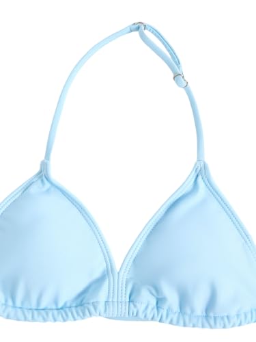 Girl's 3 Piece Triangle Halter Bathing Suit Wireless Swimsuit with Striped Mesh Cover Up Skirt3