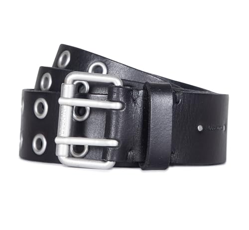 Women's 1.5 Inch Strap Leather Belt with Eyelets, Adjustable with Metal Buckl