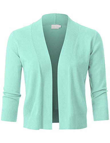 Womens Classic 3/4 Sleeve Open Front Cropped Bolero Cardigan (S~3XL)