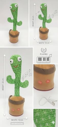 Image of Rechargeable Dancing Cactus Toy - Musical Talking Repeating Toy for Kids, Educational Interactive Plush Toy for Boys & Girls, USB Rechargeable with 120 Song