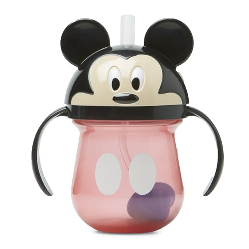 The First Years Disney Mickey Mouse Weighted Straw Cup - Spill Proof Toddler Cups with Flip Top Cover and Silicone Straw - Dishwasher Safe - 7 Oz - 6...