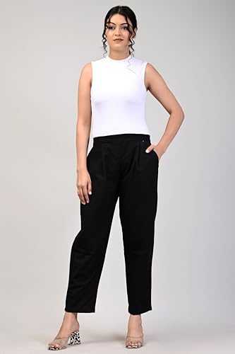 Image of Women Elastic Waist Regular Fit Casual Cotton Trouser Pants