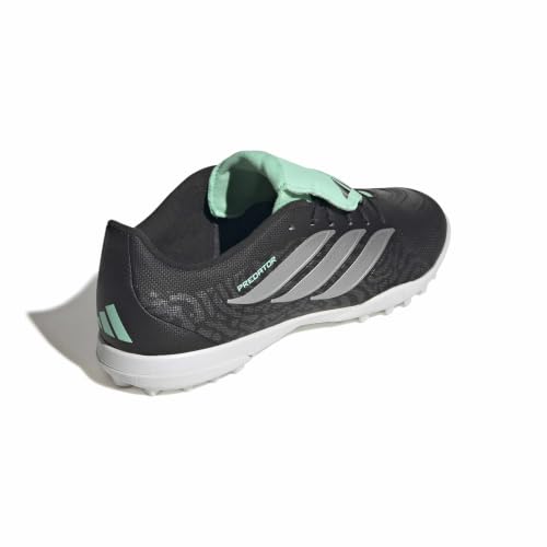 adidas Mixte Predator Club Fold-Over Tongue Turf Football Boots Shoes, Core Black/Silver met./Pulse Mint, 43 1/3 EU