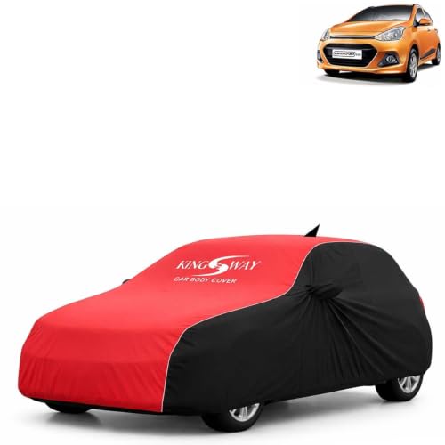 Image of KINGSWAY Super Waterproof Car Cover Only with Hyundai Grand I10 (Year 2013 to 2017 - All Model) | Mirror and Antenna Pockets | All Weather Car Body Cover with Silver Piping | Black Red