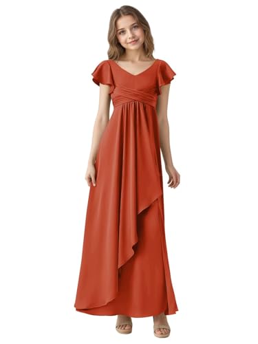Sevintage Satin Junior Bridesmaid Dresses Tea Length Formal Wedding Party Gowns with Slit