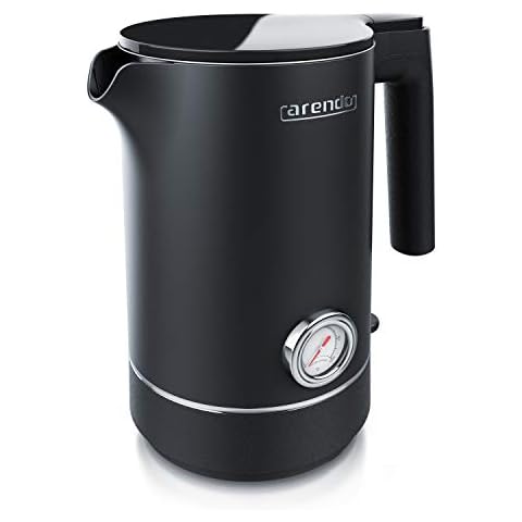 Arendo - Edelstahl Wasserkocher mit Temperaturanzeige - Doppelwandgehäuse - 1,5 Liter - Kalkfilter - extra Temperaturfühler - 360° Basisstation - Trockengehschutz Cover