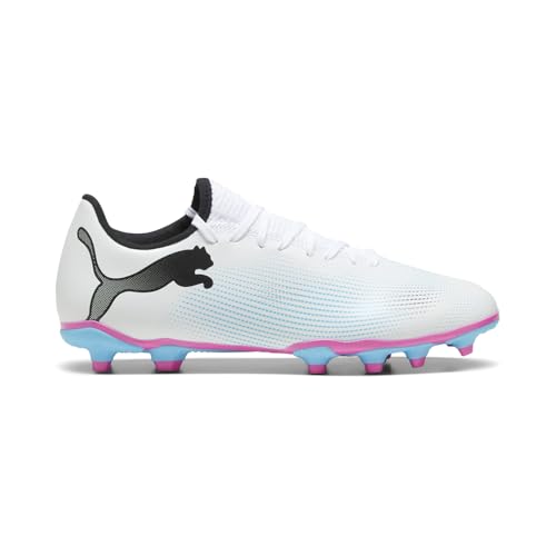 PUMA Men's Future 7 Play Firm, Artificial Ground Soccer Cleats Sneaker, White Black-Poison Pink, 11