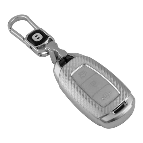 Image of Keyzone Silverstar TPU Key Cover with Keychain, Compatible with Hyundai i20, Verna, Kona, 3 Button Smart Key (Compare Key Shape Before Order) (Silver)
