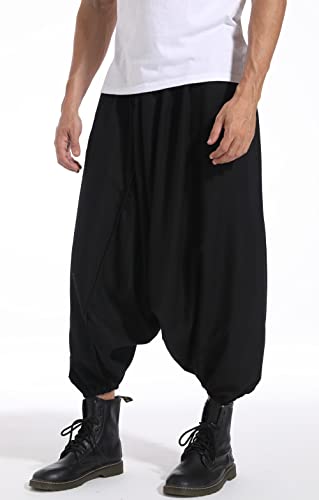 PACEIADTA Men's Casual Skirt Pants Loose Wide Leg Hippie Harem Trousers2