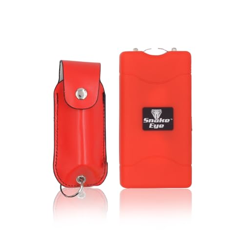 Snake Eye Tactical Self Defense Kit with Pepper Spray, 2-in-1 Stun Gun, Flashlight, Fast Flip Top Safety, Finger Grip, 120 Lumen LED Light, 0.54 fl oz, Rechargeable. (Red)