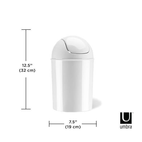 Image of Umbra Mini Waste Can 1-1 /2 Gallon with Swing Lid, White