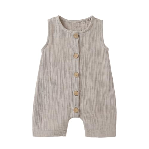 Image of Cecobora Infant Newborn Baby Boys Girls Cotton Linen Romper Summer Jumpsuit Sleeveless Overalls Clothing Set