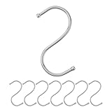 Ganchos S para colgar, 8 piezas, en plata, ganchos de metal para varillas de hasta Ø 25 mm, longitud 68 mm, ganchos S para cocina, barra de colgar, garaje, olla, sartén, taza, ganchos para colgar