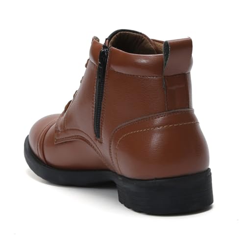 Image of FIELD CARE Men Walker Casual Comfort Uniform Dress School Army Style Fashion Boots Mid-Top Lace-Up Synthetic Leather Formal Shoes