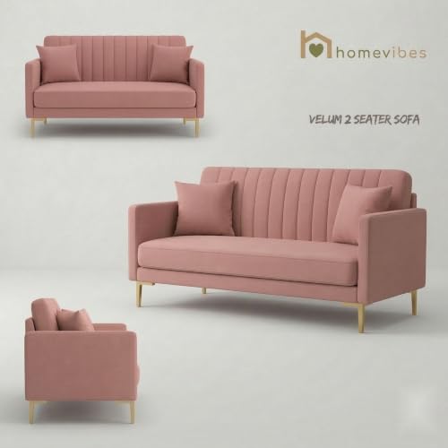Image of Velum 3 Seater Sofa for Living Room & Office | Premium Fabric Upholstery | Solid Wood Frame | Comfortable Seating | 3 Years Warranty (Blush Pink, 2 Seater Sofa)