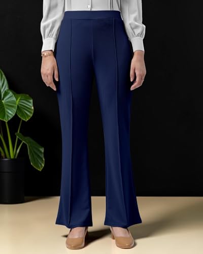 Image of Women Solid Flared Trousers Pack of 2 | High Waist Stretchable Office Pants for Women | Formal Bell Bottom Palazzo Trouser Combo