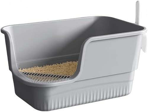 Girlmarry超大型猫用トイレ オープンタイプ 大きい猫 多猫 本体 簡単掃除 清潔 飛散防止 猫砂スコップ付き (グレー)