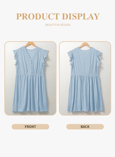 Image of Eytino Plus Size Dresses for Women Summer Ruffle Cap Sleeve Lace V Neck Embroidery Eyelet A Line Dress(1X-5X)