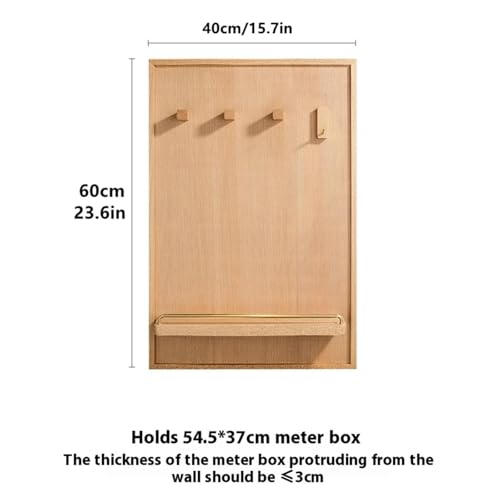 Wooden Electric Meter Box Cover with Shelf & Hooks, Decorative Breaker Panel Cabinet, Creative Wall-Mounted Fuse Box Cover - Brown (15.7" x 23.6")