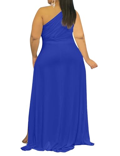 Image of Ekaliy Women's One Shoulder Maxi Formal Dress Elegant Ruffle Hem Asymmetrical Flowy Party Long Dresses Blue M