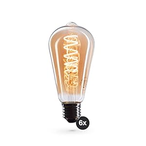CROWN LED Hoogwaardige 6 x Edison gloeilamp E27-fitting, dimbaar, 4W, 1800K, warmwit, 230V, 250 lumen, VS17, met vintage…