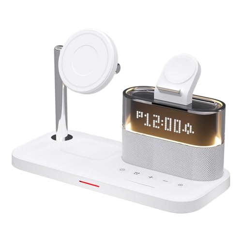 Station de Charge 5 en 1 Magnétique sans Fil Rapide avec Réveil Écran LCD et Lampe LED Tactile