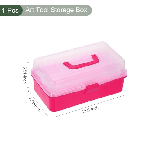 Image of YOKIVE Art Supply Storage Organizer, Art Tool Storage Box 3-Tray Craft Box Art Supplies Organizer with Handle Buckle for Brushes Paints Stamps, Trans Red