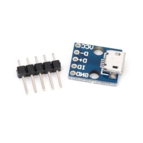 Image of Robocraze Micro USB Breakout Board | 5V USB Power Module | Micro USB breakout module with 5-pin access for power & data, USB OTG support for Arduino, Raspberry Pi & DIY projects.