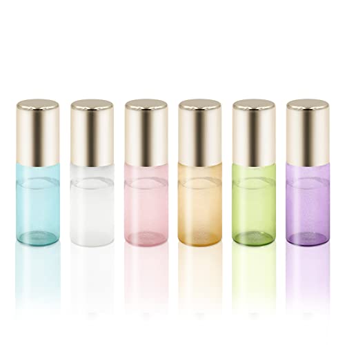 Pinkiou Roller Bottles 5 ML Bouteilles en verre vides à remplir avec bille en acier inoxydable pour huiles essentielles (avec tire-bouchon) Cover