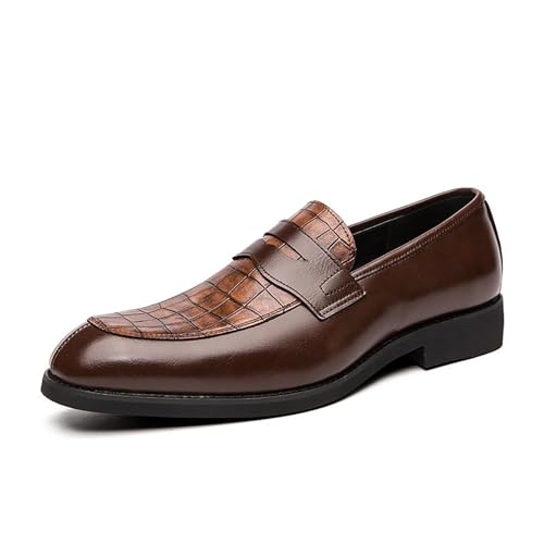 Men's Leather Printed Slip-On Dress Oxford Shoes Comfortable Round Toe Formal Business Loafers Moccasins Shoes for Men