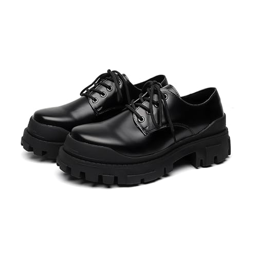 Men's Classic Leather Platform Oxfords - Round Toe Lace Up Business Dress Shoes, Non-Slip Comfortable Design for Office & Formal Occasions