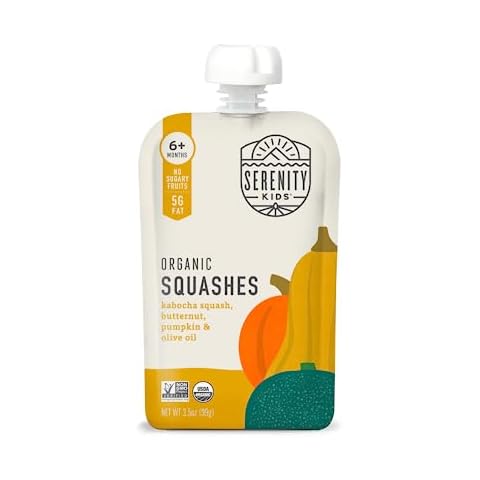 Serenity Kids 6+ Months USDA Organic Veggie Puree Baby Food Pouches | No Sugary Fruits or Added Sugar | Allergen Free | 3.5 Ounce BPA-Free Pouch | Squashes | 1 Count Cover