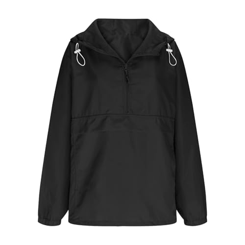 Cheyubny Women's Black Lightweight Waterproof Raincoat with Hood, Plus Size, Large - Image 8