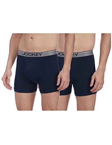 Image of Jockey Men's Super Combed Cotton rib fabric Boxer Briefs with Front Fly, Ultrasoft and Durable waistband (Pack of 2) 8009 Navy M