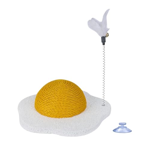 Rascador redondo para gatos de sisal con poste y bola miniatura 1