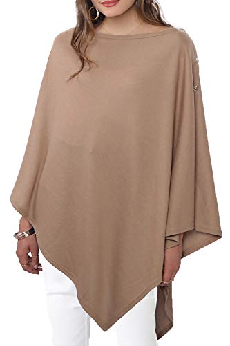 DiaryLook Ladies Button Poncho Cape Cashmere Feel Multiway Shawl Scarf Wrap (6 Khaki+Button)
