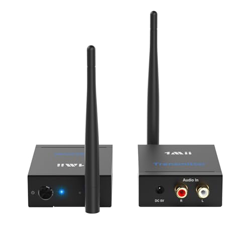 1Mii Drahtlos Audio Sender Empfänger, 2.4G Große Reichweite Transmitter and Receiver Kit, Low Latency für HiFi-Musik von TV/PC zu Aktivlautsprechern/Stereo/Subwoofer/CD,...