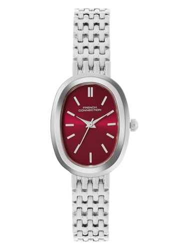 Image of French Connection Sunray Burgundy Oval Dial with Stainless Steel Strap Watch for Womens - FCN0130SM