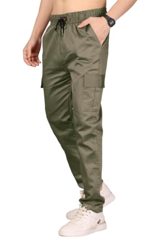 Image of Men's Solid Cargo Jogger Pants with Elastic Waistband & Side Utility Pockets