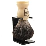 Parker Safety Razor 100％ロングロフト黒アナグマ毛シェービングブラシ付きアイボリーハンドル - ブラシが付属スタンド