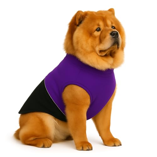 Image of The Pets Company Dog Winter Coat Jacket, Clothes, Windproof, Reversible, Light Weight, Washable, Ultra Warm Thick Fleece Lined Dog Vest for Cold Weather Protection, (Purple Black, Large - 24 Inch)